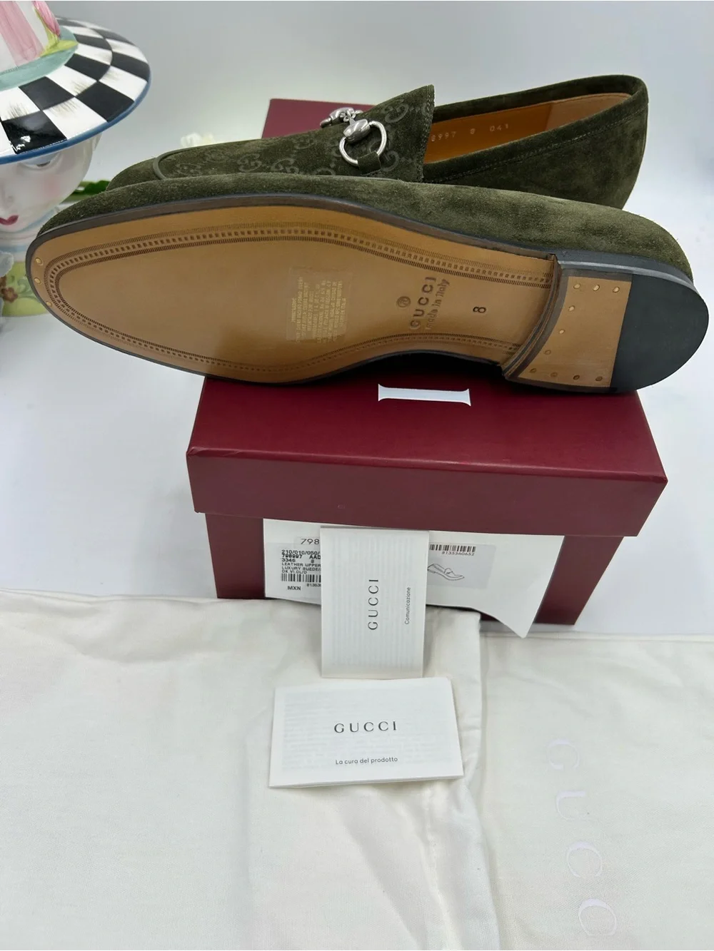 Men's Gucci horse bit GG embossed suede loafers size 8 fits nine US made Italy
